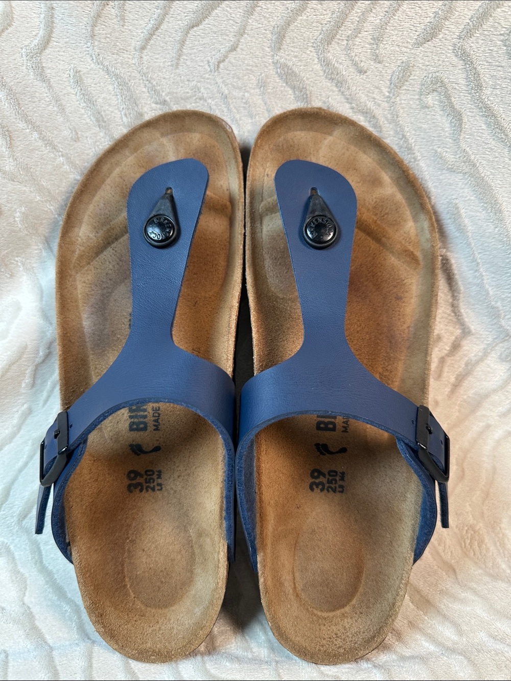 Birkenstock Birko-Flor Navy Blue Gizeh Sandals 39 Narrow
